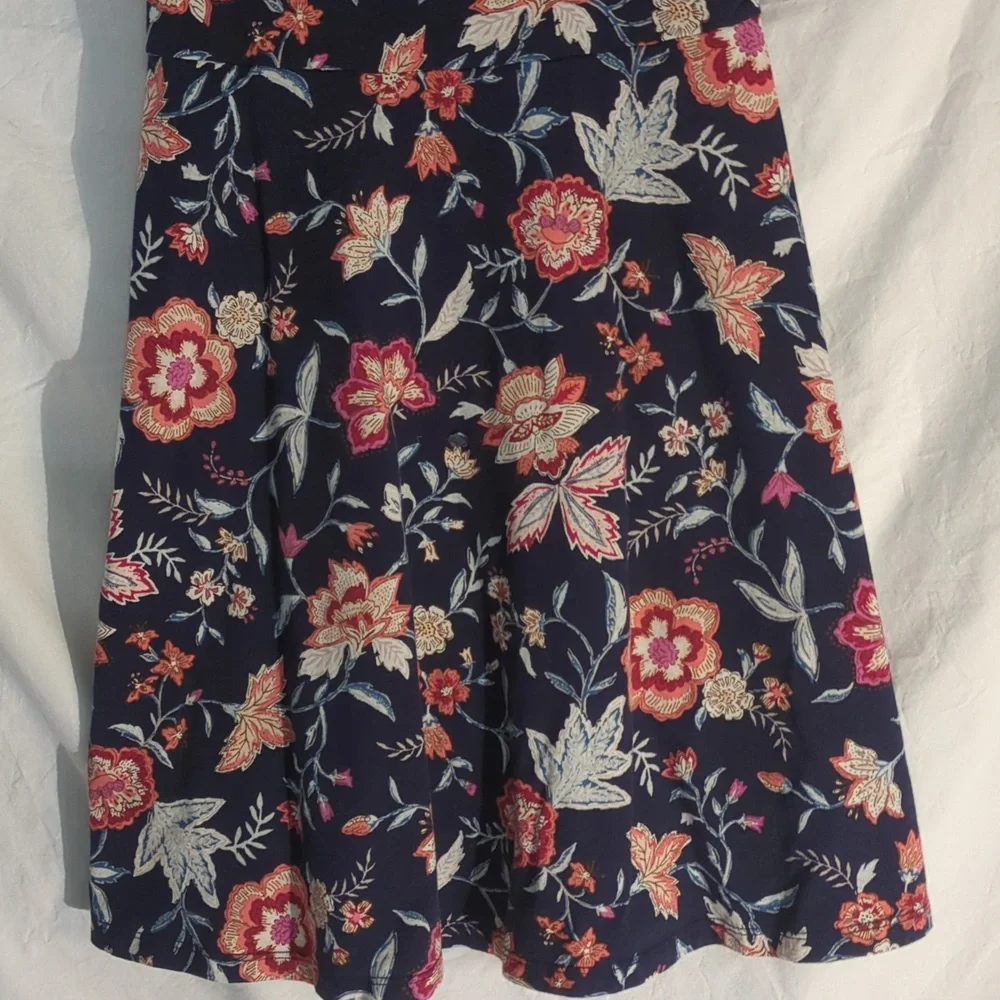 Old Navy | Knit Floral Print Dress Scoop Back Tie Navy Blue | L (10-12)